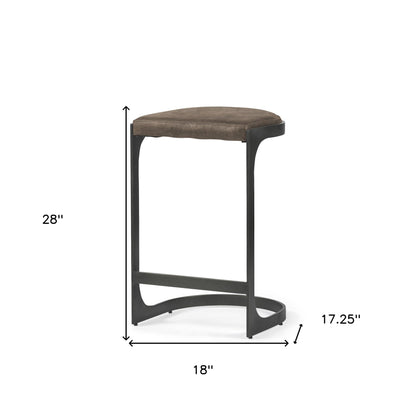 29" Black Leather and Metal Backless Counter Height Bar Chair-4
