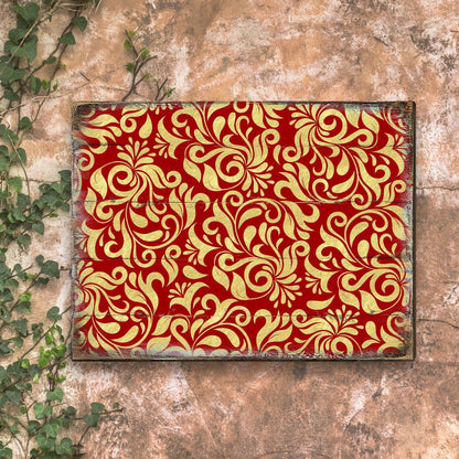 Red and Gold Floral Rustic Wooden Wall Art by G. DeBrekht - Floral Ornamental Decor - 95006B-1